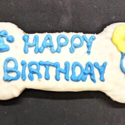 XL Happy Birthday bone blue 6.5" long (1 Cookie)